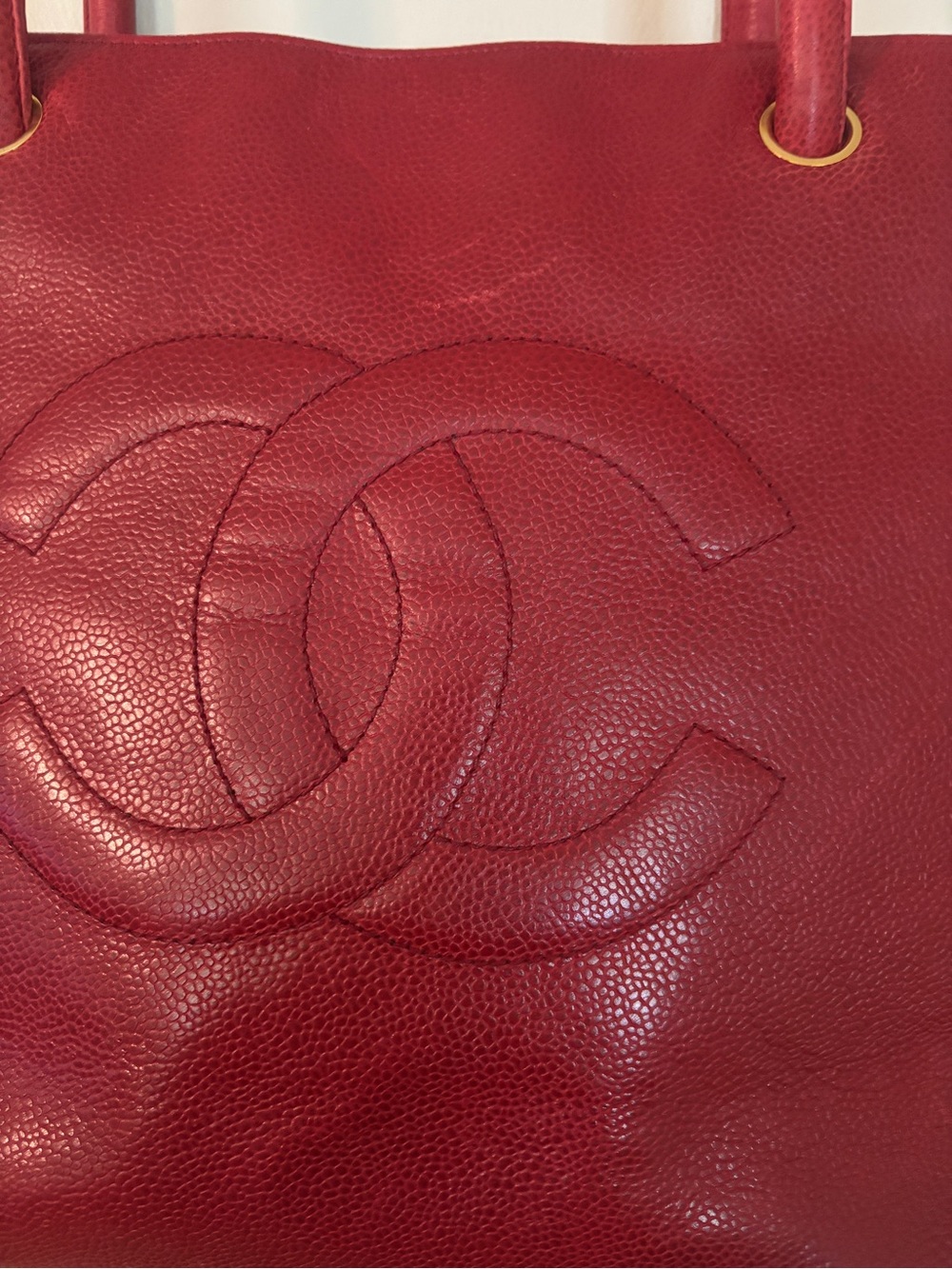 CHANEL Red Caviar Leather Shoulder Bag with Gold CC Charm Vintage COCO - Picture 11 of 16